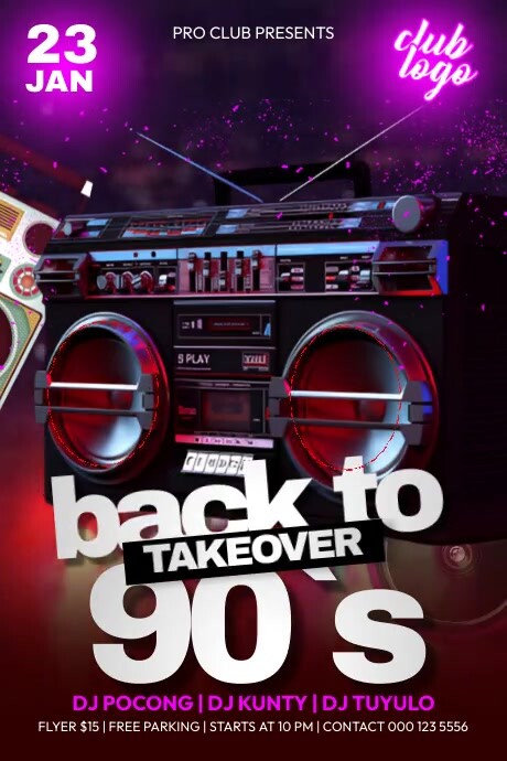 Purple Maximalist Bacckto 90`s Party Poster Plakat template
